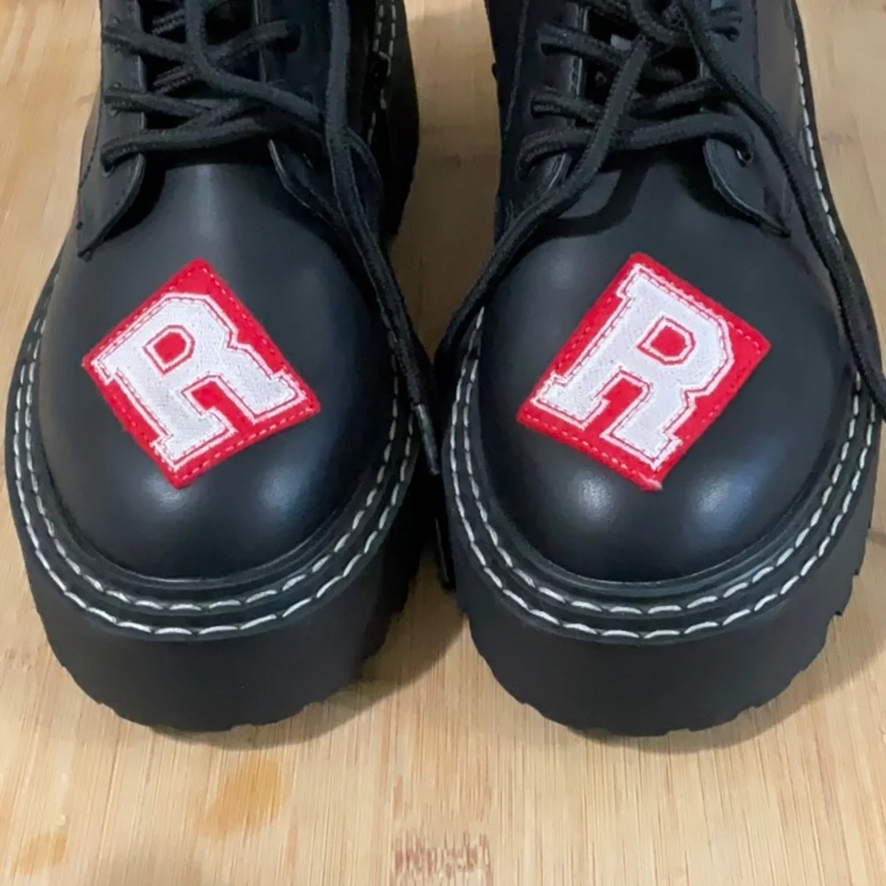 Karl Lagerfeld Black Combat Boots with Red Accents - Picture 4 of 11